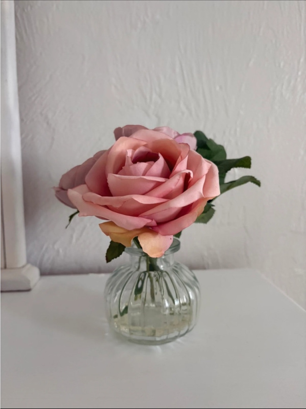 Pink Artificial Rose in Glass Bud Vase - Home Accents